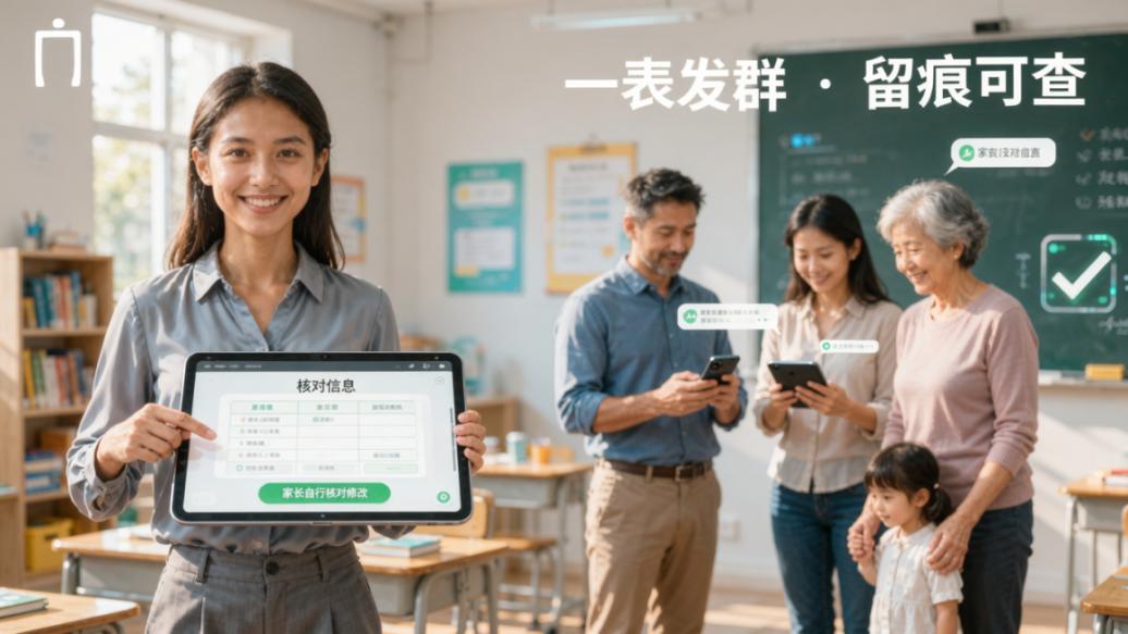 家长电话、家庭地址每学期都变？用核对信息发群里，家长自己核对修改，班主任不用挨个找