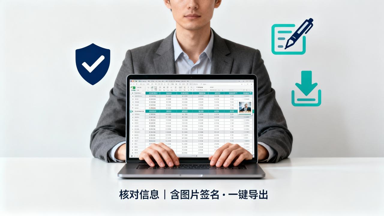 核对数据汇总导出对比：含图片签名导出、一键导出