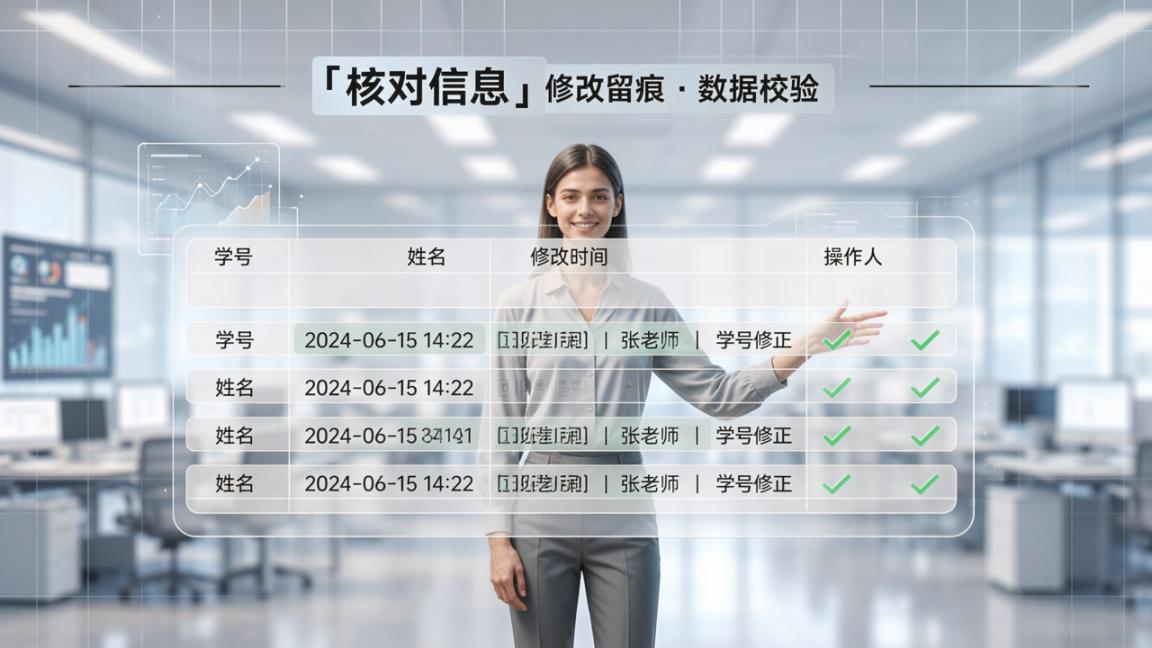 信息核对数据准确性怎么保证？「核对信息」修改留痕+数据校验，每次变动有记录
