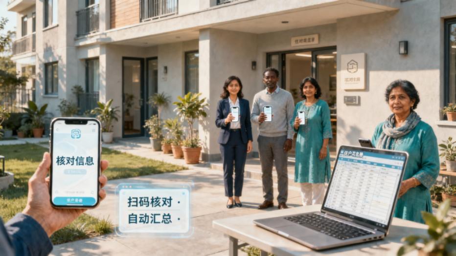 社区住户信息核对怎么搞？核对信息导入花名册，住户扫码自己核对自动汇总